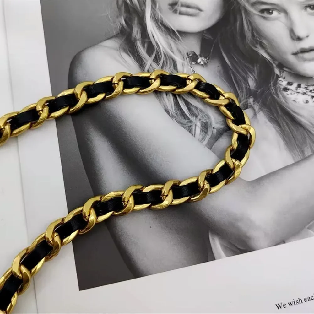 Anthro Black Gold Chain Belt With Designer Mini Charm Bag